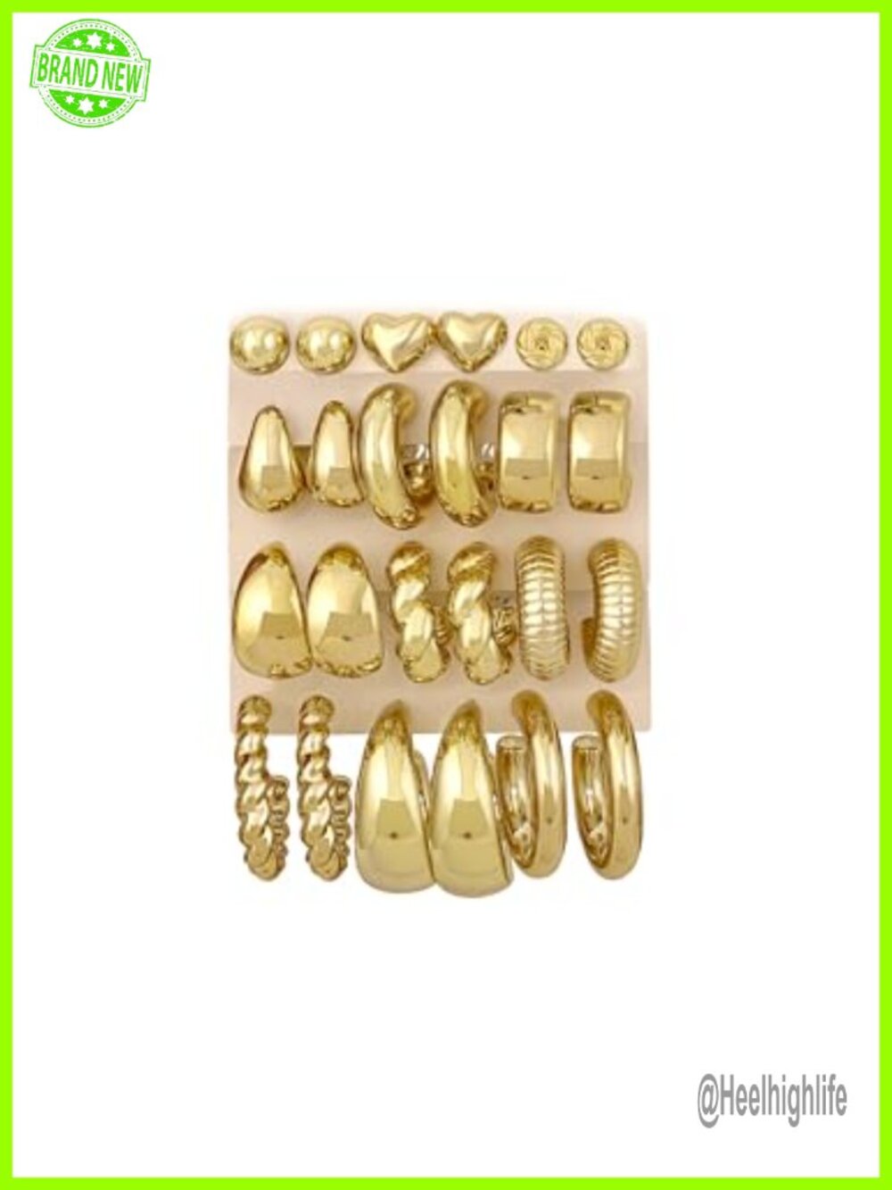 12 Pairs Chunky Gold Plated Hoop Earrings Set Lightweight Hypoallergenic Huggie